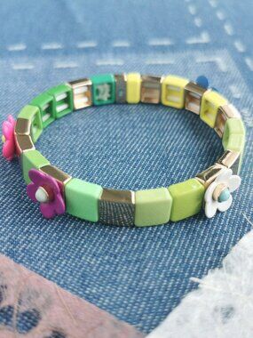 Roxanne Assoulin Garden Variety Flower Grass Colorful Enamel Stretch Bracelet NE